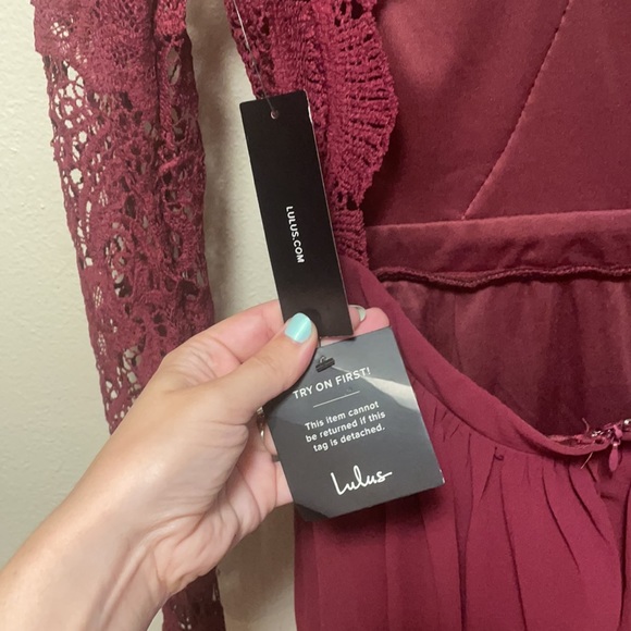 S Lulu’s Burgundy Longsleeve Bridesmaid or Evening Dress NWT - Picture 8 of 10